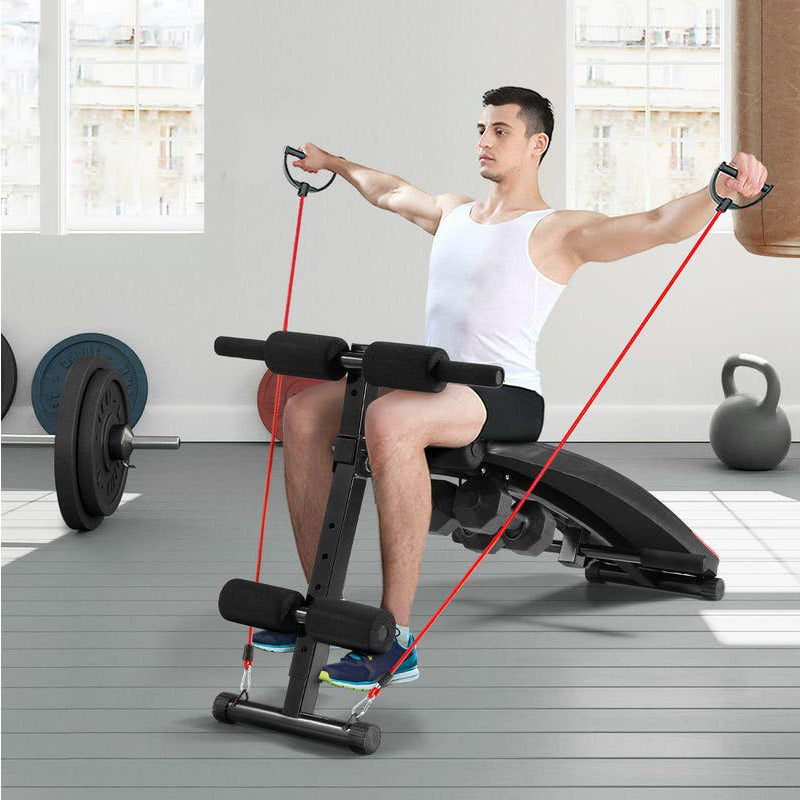 Banc pour abdominaux avec cordes élastiques et haltères-1